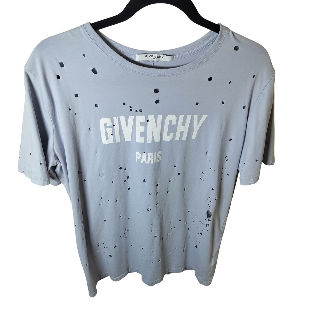 Givenchy Paris Distressed Logo T-Shirt Light‎ Blue Short Sleeve Crewneck